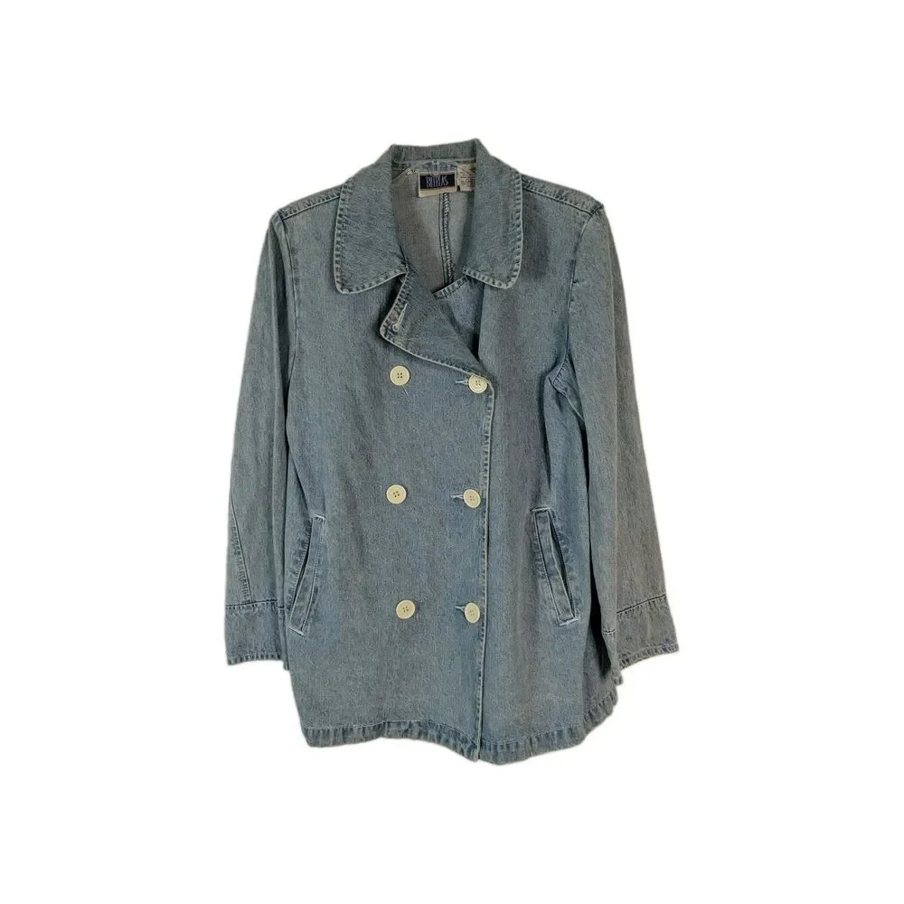Bill Blass Light Denim Double Breasted Jacket Pea Coat Women Size Medium Vintage